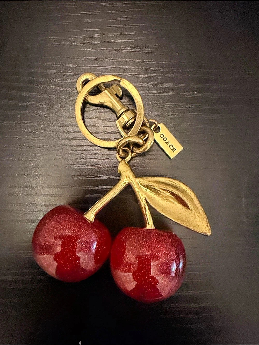 Coach Cherry Bag Charm Keychain in Red & Gold